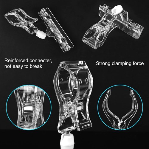 Clear Sign Clips | 12-Pack Plastic Label Pop Clips for Retail Display - Double-Sided Swivel Holders