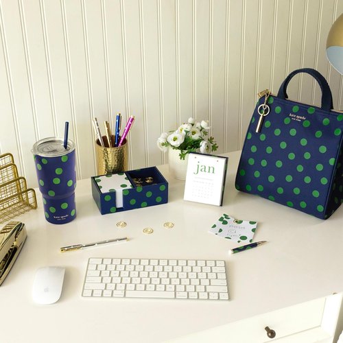 kate spade new york Desktop Organzier Tray with 400 Loose Note Sheets and 15 Metal Paper Clips, Sonnet Dot