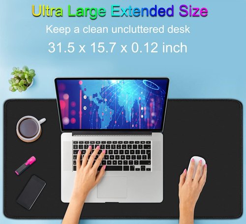 Large Gaming Mouse Pad by [Brand Name] - Durable Non-Slip Rubber Base, Waterproof | 31.5x15.7 Inches - Black