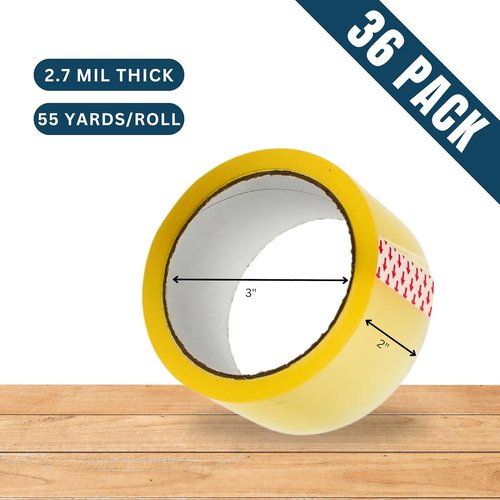 Clear Packing Tape - Heavy Duty Shipping Tape for Box Packaging & Moving | 2.2mil Thick, 2-inch Wide, 36 Rolls (1980 Yards)