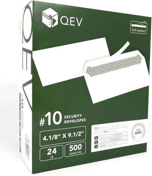 No 10 Security Self-Seal Envelopes by [Brand Name] - 500ct | 24lb White Paper with Security Tint for Privacy