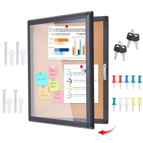 HMESRUI Outdoor Bulletin Board 20x16 Inch Enclosed Tamper-Proof Cork Notice Board with Rust-Resistant Aluminum Frame & Lock, Weatherproof for Hospital, Restaurant Kitchen, Office (Black Frame)
