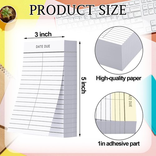 Faccito 500 Pcs Peel and Stick Date Due Slips, Library Due Date Cards 3 x 5 Inches Library Card Pockets for Book Checkouts School Nursery Classroom Supplies, 2 Columns