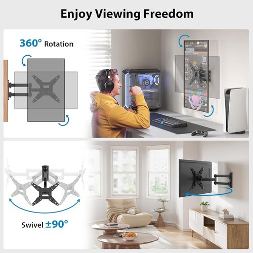 Pipishell Full Motion TV Wall Mount - Fits 13-43 Inch Flat & Curved Screens | Max VESA 200x200mm, 44lbs Capacity