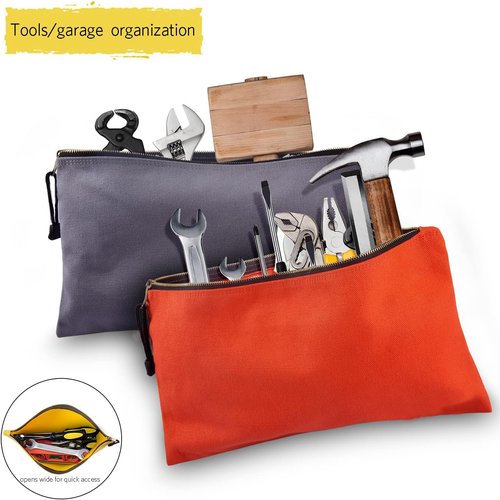 Heavy Duty Canvas Tool Bag Organizer - 7 Pack Zipper Utility Pouches for Tools & Crafts (12.5″ x 7″)