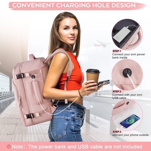 Getravel Travel Backpack for Women, Personal Item Bag for Airlines, Lightweight Carry On Backpack, Casual Hiking Work Gym College Weekender Bag Daypack, Laptop Backpack, Pink