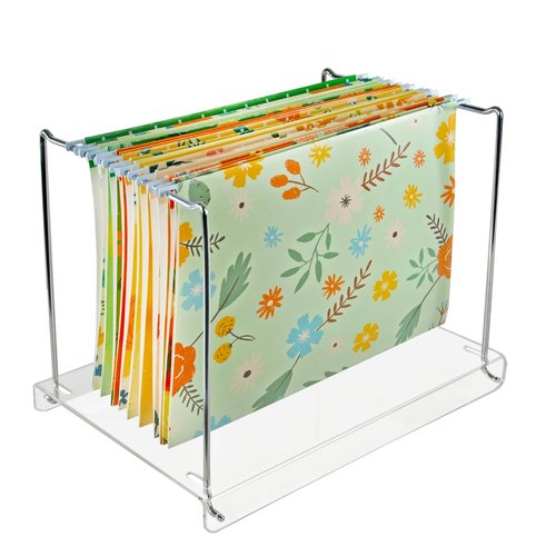 Azar Displays 300359 Acrylic Desktop File Hanging Organizer with Metal Bar