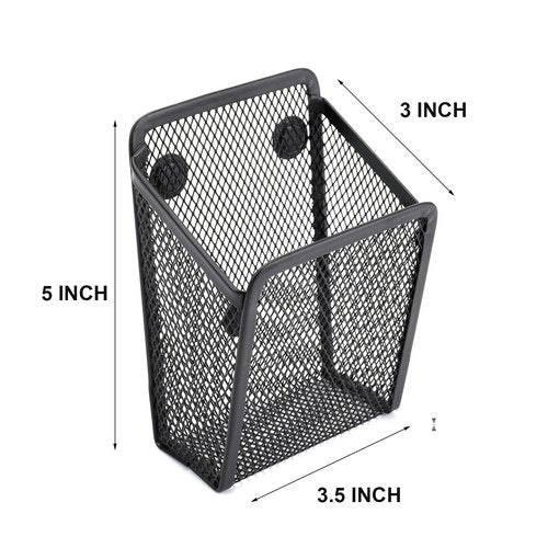 Jucoan 4 Pack Magnetic Pen Pencil Holder, Metal Mesh Organizer Basket with Strong Magnets for Whiteboard, Refrigerator, School Locker Accessories, Home, Office