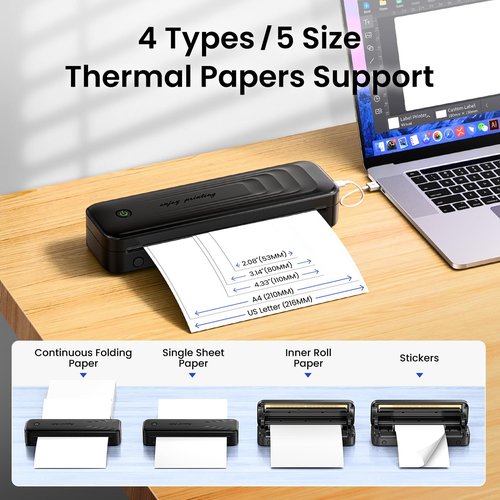 TATTMUSE 2025 Portable Printers Wireless for Travel, Inkless Thermal Printer Support 8.5" x 11"& A4, Mobile Printers with Carry Case, Bluetooth Portable Printer for Office,Travel,School,Car,Home,Black