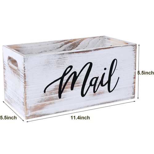 CFYACFY Mail Organizer Countertop Mail and Key Holder for Desk Mail Basket Letter Organizer Caddy Dorm Organizer Rustic Home Decor Mailbox White 5.5*5.5*11.4 Inch
