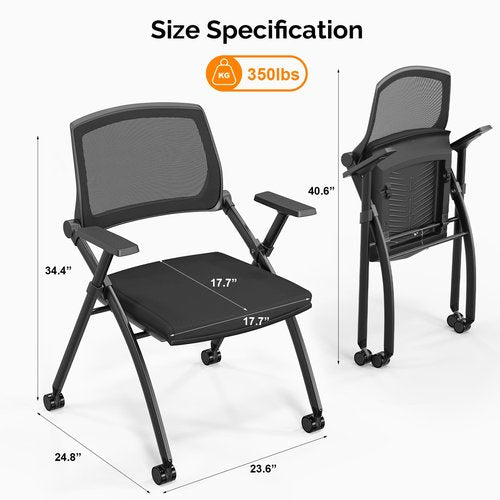 VINGLI 8 Pack Stackable Conference Room Chairs with Wheels, Folding Office Chair with Rebound Back, Padded Seat for Training Room, Guest, Reception, Event, Capacity 350lbs, Black