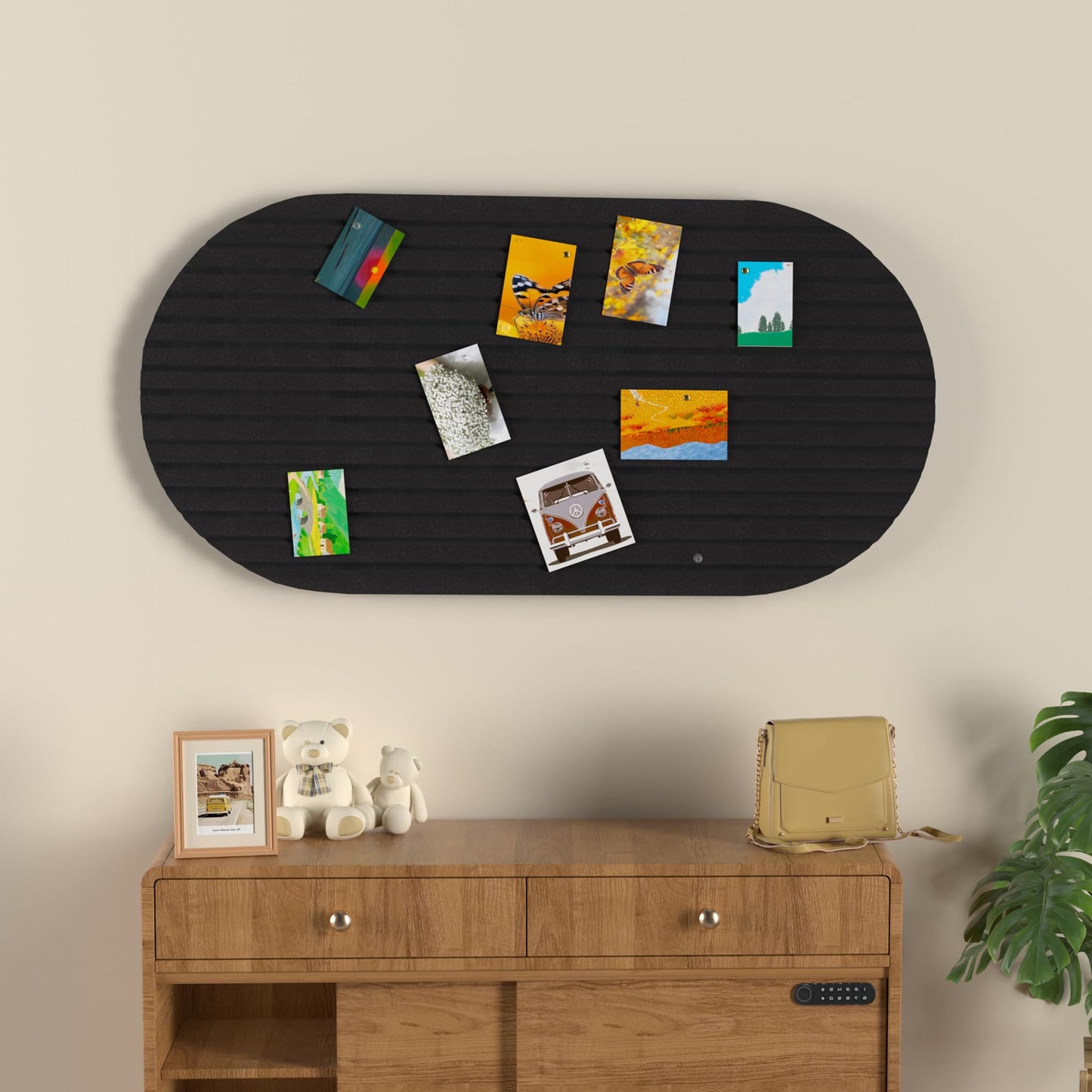 Felt Bulletin Board, 47" x 24" Cork Board Alternative, Decorative Felt Pin Board with 30 Push Pins, Vision Board for Office Home Bedroom Wall Decor, Photo Display (Black, Oval - 47 x 24 Inches)