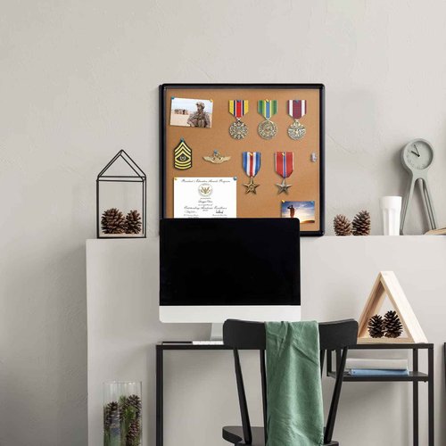 EVERSUPPLY Enclosed Bulletin Board Cork Board 38x28 in,Lockable Wall Display Case with Locking Door for Office School Home Commercial,Tamperproof and Shatter Resistant,Black Aluminum Frame (9xA4)