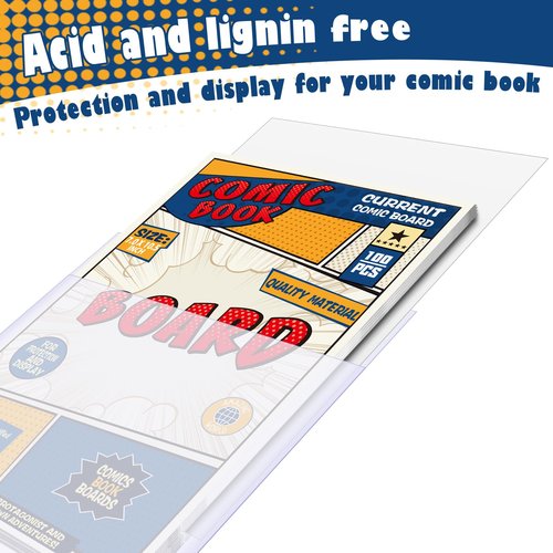 Leffis Comic Book Storage Box and 100 Count Comic Book Current Size Bags and Boards, Acid-Free Comic Backing Boards and Bags, Collapsible Comic Book Case with Carrying Handles
