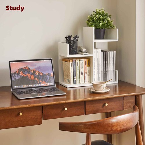 Aibiju Small White Desk Organizer, 2 Tier Tree Cactus Bookshelf, Desktop Organizer Wood, Small Plant Shelf White YD-DSR002W