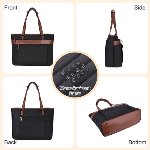 Kasqo Laptop Tote Bag for Women,15.6 Inch Computer Work Bag Water-Resistant Leather Shoulder Handbags with Clutch Purse Black-Brown