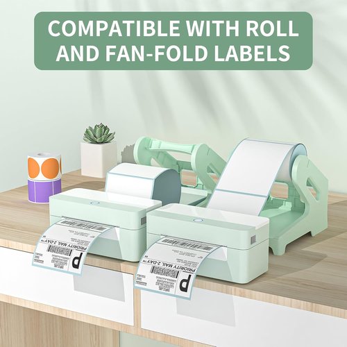 PONNOR Thermal Label Holder - Ideal for Rolls & Fanfold Labels | Fresh Green Desktop Printer Accessory