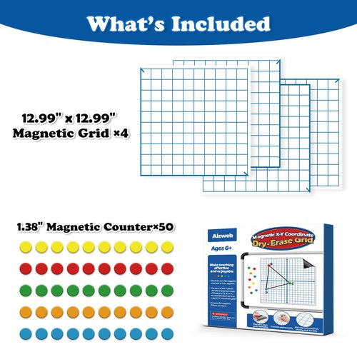 Aizweb Giant Magnetic XY Coordinate Dry Erase Grid,26" x 26" Graph Board for School Classroom Supplies,Magnetic Whiteboard with Counters,Math Manipulatives for Teacher Education