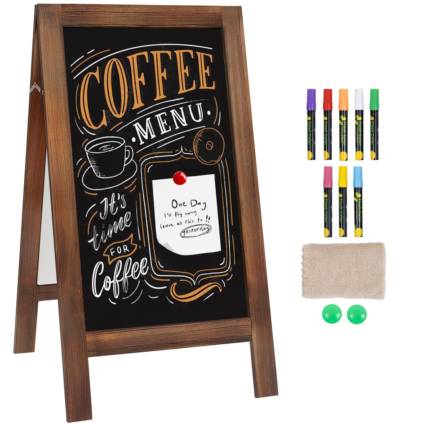 TEAKMAMA Chalkboard, A Frame Chalk Board Sign Board, 40" x 20" Magnetic Menu Blackboard, Brown Double-Sided Sandwich Signs Outdoor for Business, Restaurant or Wedding