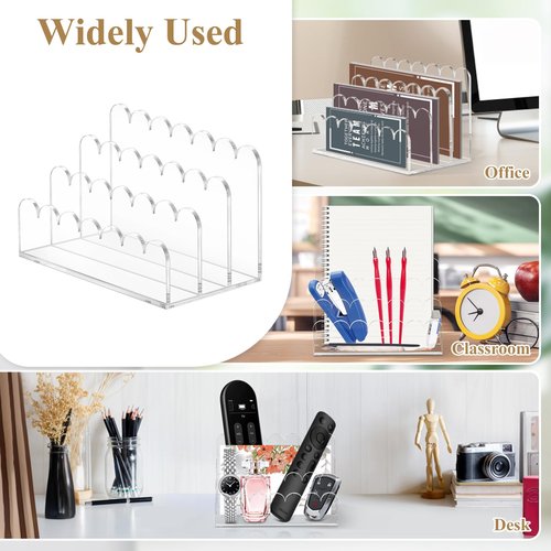 Acrylic Scalloped Mail Holder Organizer Sorter for Desk Clear Print Script Letter Holder Countertop 3 Upright Compartments Laddered Envelope Stand for Office Home School