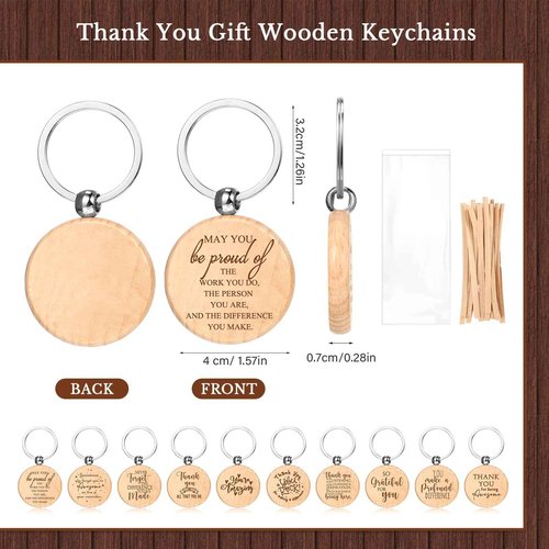 Dispowreath 40 Sets Appreciation Gift Bulk for Employee Bamboo Ballpoint Pen Inspirational Wooden Keychain Thank You Bookmark Card Set for Vet Tech Medical Assistant Office Team Student Teacher Gift