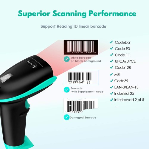 NADAMOO USB Barcode Scanner - Automatic Sensing 1D Handheld Laser Reader for Retail & Warehouse