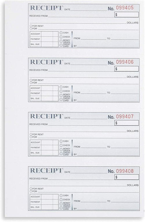 Blue Summit Money Rent Receipt Book with Carbon Copies, Receipt Books 3 Part Carbonless for Landlords, Small Business, and Payments, Paper Triplicate Copies, 11x7.5'',100 per Book, 500 Total, 5 Pack,