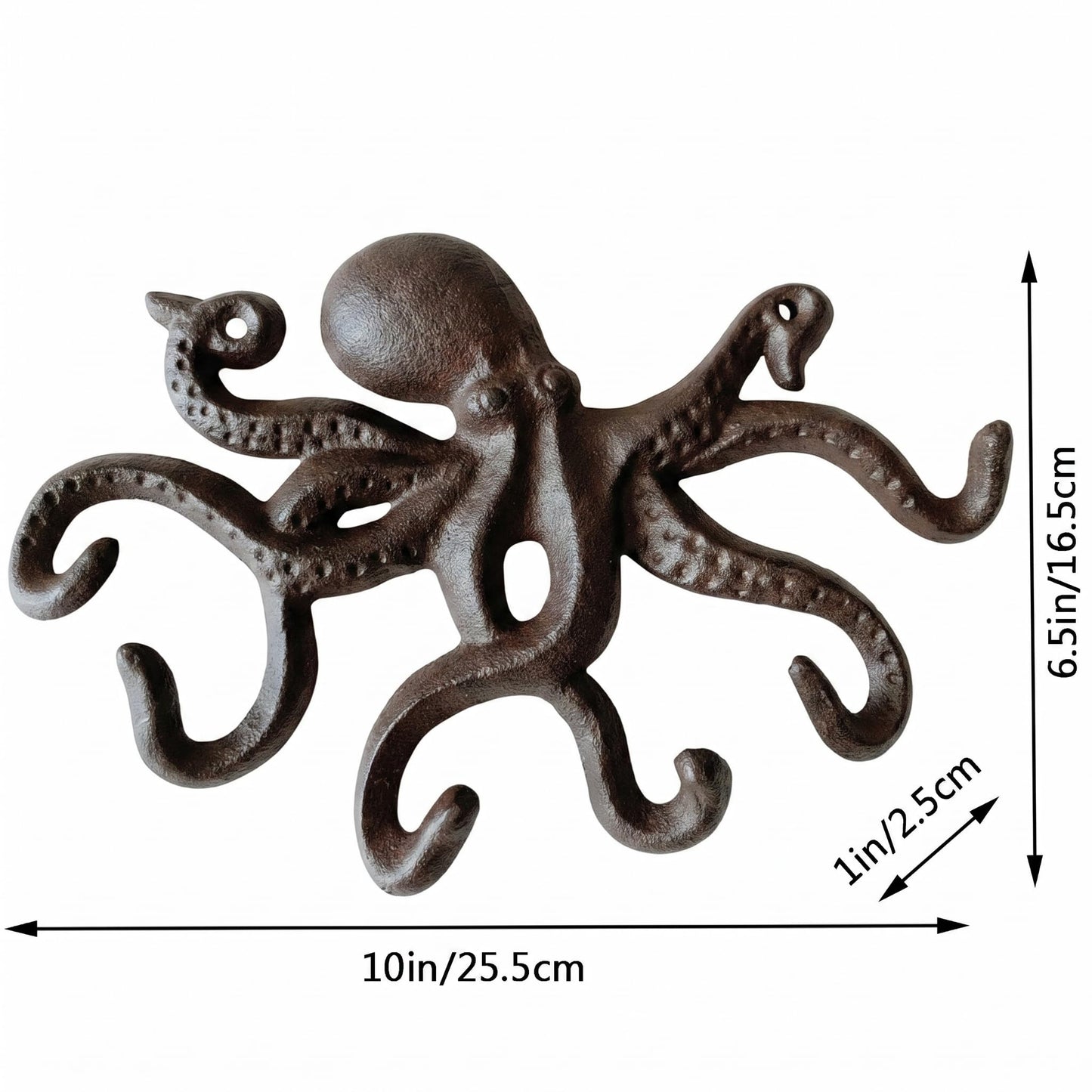 HUAAOTIAN Cast Iron Coat Hooks Rustic Octopus Key Holder Heavy Duty Hooks Wall Mounted with 6 Tentacles for Keys, Towel, Bags, Scarf, Cup, Hat