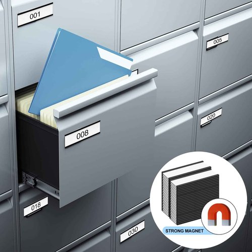 500 Pieces Magnetic Data Card Holders Channel Magnetic Label Holders Labels Racks with Magnets with 500 Protective Films and 1000 Replacement Strips for Metal Racks Shelf Bin (1 x 3 Inch)
