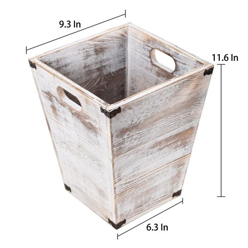 VERGOODR Farmhouse Style Wooden Square Trash Can with Cutout Handles Decorative Metal Wastebaskets for Bedroom,Living Room, Bathroom & Office,Waste Bin Trash bin