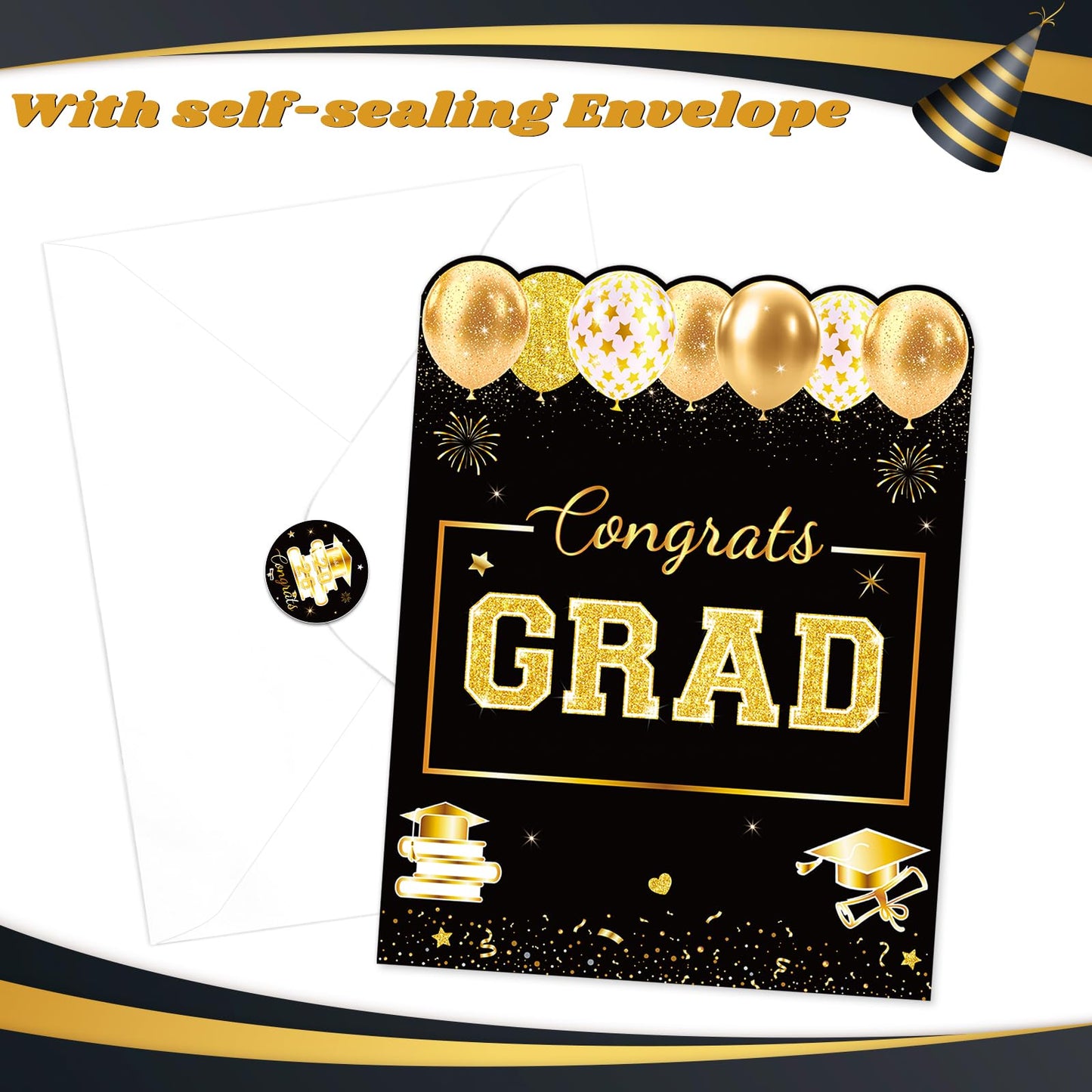 Jumbo Graduation Card Guest Book with Envelope, Class of 2026 Big Folded Congrats Grad Signature Card for Graduation Party Decorations, Large Greeting Card for High School College Graduates Black Gold