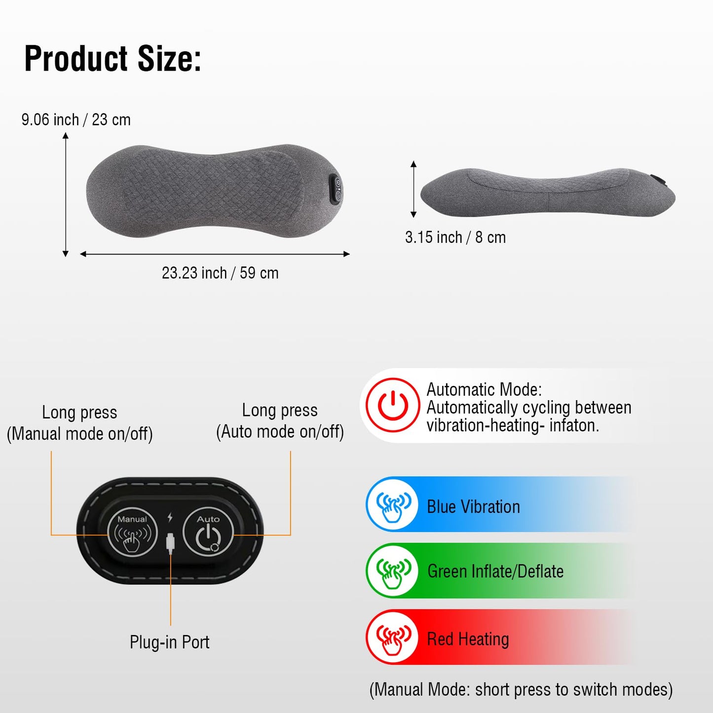 USUIE 3-in-1 Rechargeable Electric Lumbar Support Pillow with Heat & Massage & Traction, Ergonomic Lower Back Massager for Pain Relief Deep Tissue, Ideal for Car/Bed/Sleeping/Office Chair/Travel