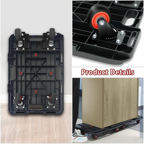 Uholan Furniture Dolly, Furniture Movers Dollies Heavy Duty,Large Moving Dolly Cart with 4 Wheels,24in-16in Hand Truck Folding Cart,360° Swivel Wheels Mute Portable 660lb Capacity,2 Pack,Black
