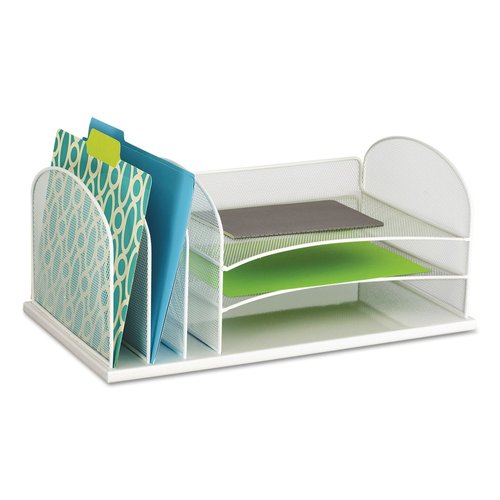 Safco Onyx Mesh 3 Sorter, 3 Tray Desktop Organizer 3254WH, White Powder Coat Finish, Durable Steel Mesh Construction