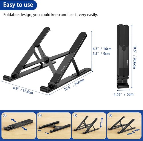 BESIGN LS01 Pro Ergonomic Laptop Stand - Adjustable Portable Riser for 10-14" Laptops | Black