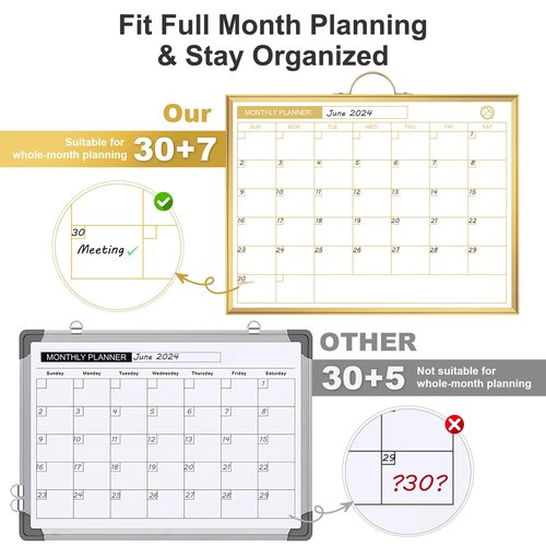 ARCOBIS Monthly Calendar Whiteboard - 12" x 16" Double-Sided Magnetic Dry Erase Board with Gold Frame - Portable Wall Hanging Planner for Home, Office, School