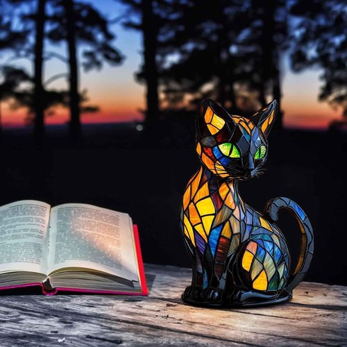 Solymall Glowkitty, Serum Glow Kitty Lamp, Vueeze/Sherum/Libiyi/Mallslovin Cat Lamp Stained Glass, Vianys/Pubyfun/Ribili/Shirem/Dotmalls Retro Resin Tabletop Table Light, 3D Cute Pet LED Lamps (#1)