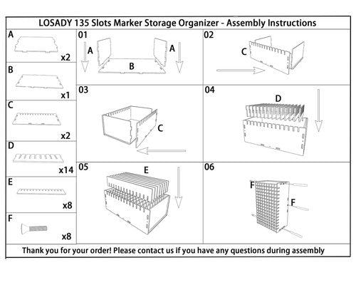 LOSADY Marker Organizer, 135-Slot Marker Holder with Adjustable Dividers, Marker Storage Organizer for Desk, Home, Office, Craft Room, and Classroom