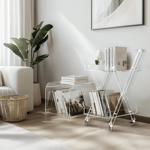 2-Tier Acrylic Rolling Cart Mobile Bar Cart & Snack Rack for Kitchen, Bathroom & Office - Versatile Utility Cart with Wheels for Storage & Organization