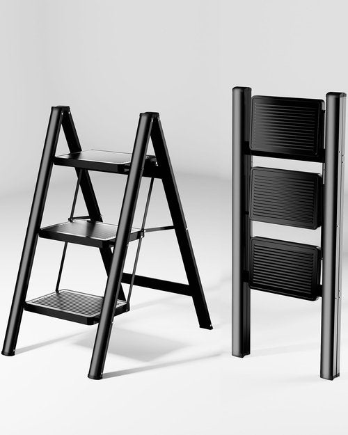 KOLL LINK Step Ladder 3 Step Folding, Sturdy 330 Lbs Small Step Stool for Adults, Closet Step Stool Ladder with Anti-Slip Wide Pedals, Portable Folding Ladder for Home Kitchen Office