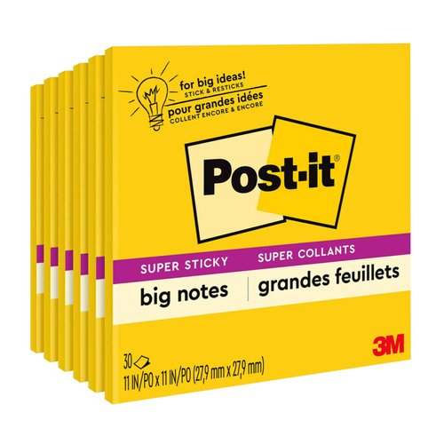 Post-it Super Sticky Big Notes, 11 in x 11 in, 1 Pad, 30 Sheets/Pad (BN11) - Pack of 6