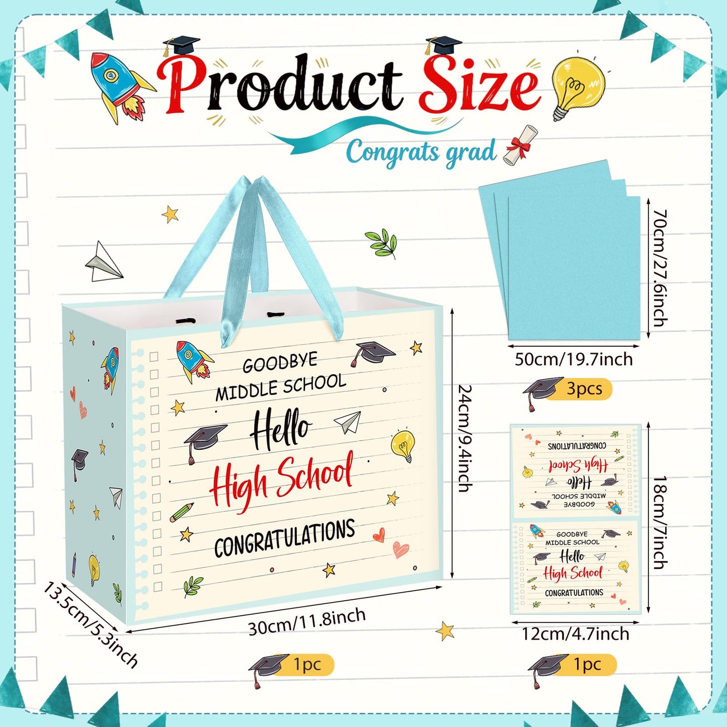 8th Grade Graduation Party Decorations Funny 8th Grade Graduation Gift Bag Hello High School Gift Bag with Wrapping Paper Card for Boys Girls Teenagers Graduate Goodbye Middle School Grad Supplies