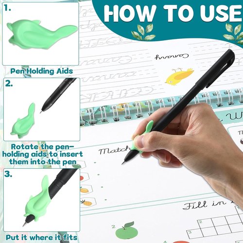 Gisgfim Grooved Cursive Handwriting Workbook - Reusable Guided Tracing for Kids | Includes Disappearing Ink Pens