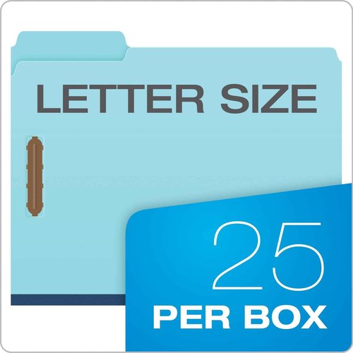 Globe Weis Pendaflex Pressboard Fastener Folders, Letter Size, Light Blue, 2" Expansion, 1/3 Cut, 25/BX (61542)