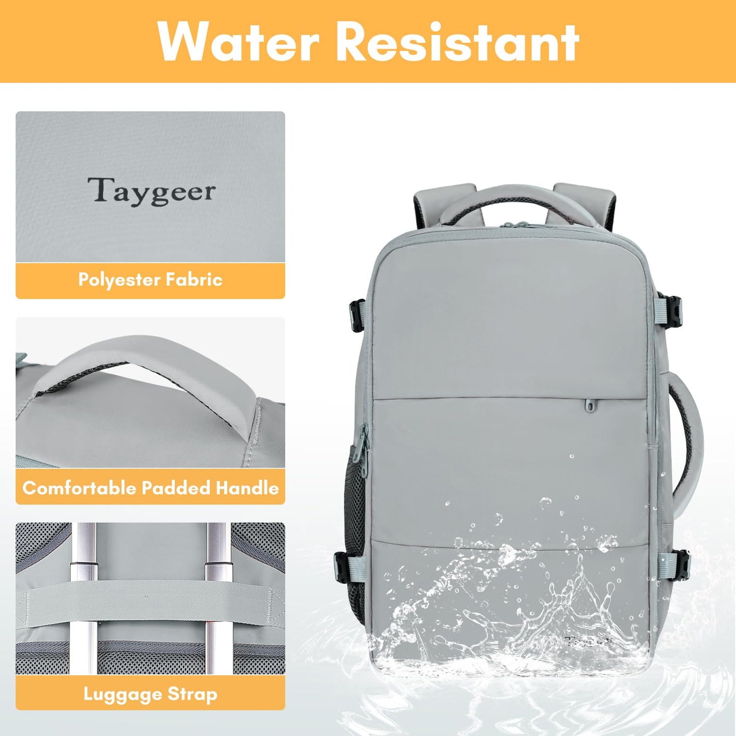 Taygeer Carry On Backpack for Men Women, Travel Backpack with Water Bottle Pocket & Shoe Pouch, Laptop Mochila 17.3inch Flight Approved, College Teacher Tote Bag for Business Travel, Grey