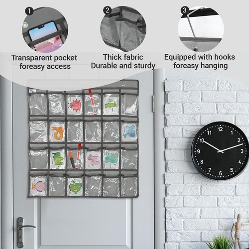 LYLHZRMDGC 24 Pocket Pocket Chart for Cell Phones and Calculator, Hanging Organizer with Clear Pockets and Hooks for Door or Wall, Send Goods from Local Warehouse