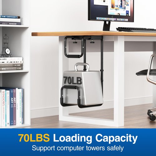 Heavy Duty Adjustable Under Desk PC Mount- 2 Directions Adjustable Computer CPU Holder - Under Desk PC Stand Holds Up to 70 Lbs, Choose One from 2 Different Lengths of Screws to Secure to Desk.