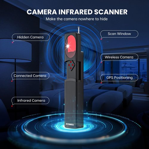 Hidden Camera Detectors, High Accuracy Camera Detector with Strong Anti-interference Ability,Spy Camera Finder, GPS Tracker Detector, Bug Detector, 25H Work, for Travel, Smoke Detector, Black,1 Pack