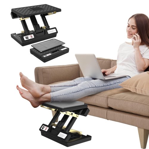 Vhelyom Foot Rest for Under Desk at Work, Height Adjustable Footrest with Massage Roller and Soft Pad, Foldable Ergonomic Foot Rest for Car, Underdesk, Home, Train(Grey)