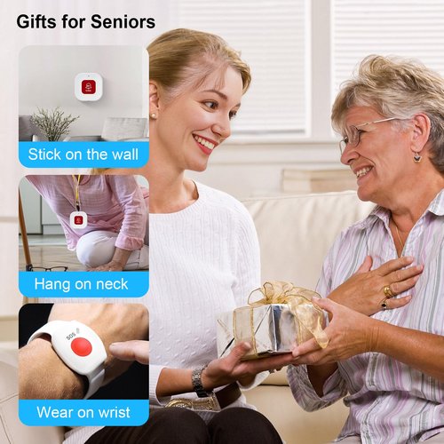 Chatthen WiFi Pager, Caregiver Pagers Life Alert Systems for Seniors no Monthly Fee, 1 Receiver and 1 SOS Panic Button & 1 Watch Pager, Compatible with Tuya Smart/Smart Life APP